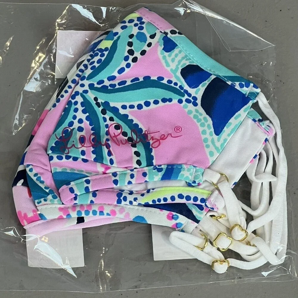 Lilly Pulitzer Resort Prints Kids Face Mask Set‎ Of 3 New Adjustable